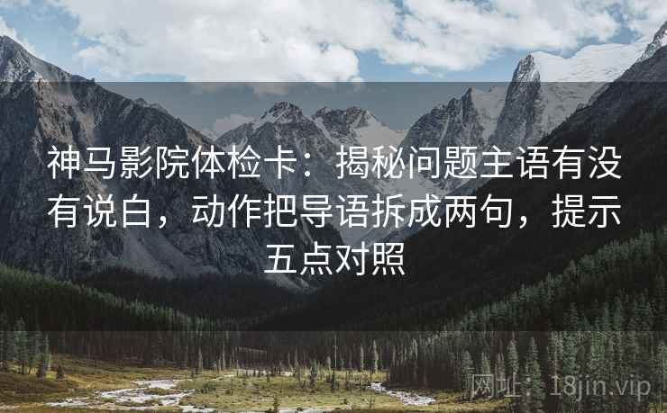 神马影院体检卡：揭秘问题主语有没有说白，动作把导语拆成两句，提示五点对照